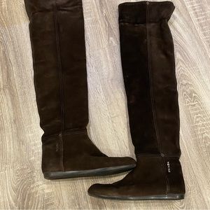 Authentic Prada Brown Suede Flat Knee-High Boots